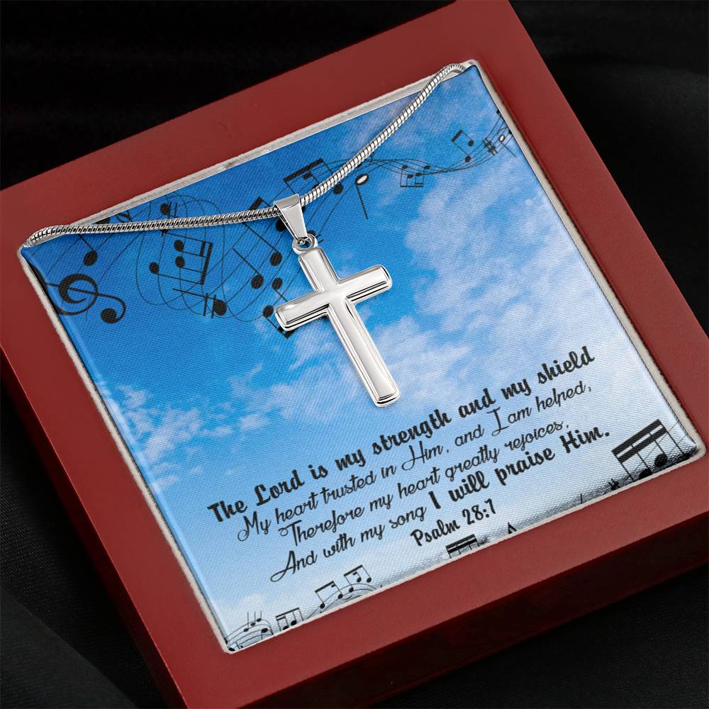 Scripture Card Lord Is My Strength Psalm 28:7Cross Card Necklace w Stainless Steel Pendant Religious Gift-Express Your Love Gifts