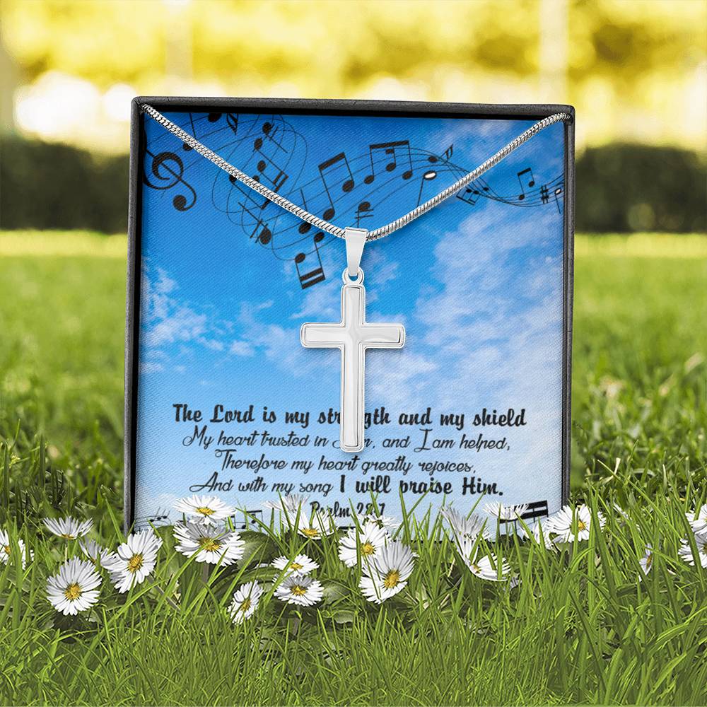 Scripture Card Lord Is My Strength Psalm 28:7Cross Card Necklace w Stainless Steel Pendant Religious Gift-Express Your Love Gifts