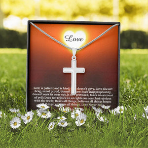 Scripture Card Love Corinthians English Faith 1 Corinthians 13:4-8 Cross Card Necklace w Stainless Steel Pendant Religious Gift-Express Your Love Gifts
