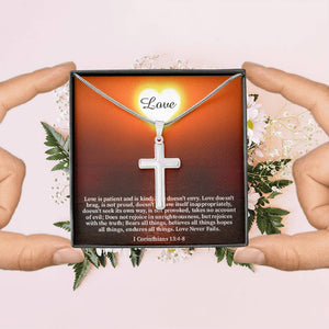 Scripture Card Love Corinthians English Faith 1 Corinthians 13:4-8 Cross Card Necklace w Stainless Steel Pendant Religious Gift-Express Your Love Gifts