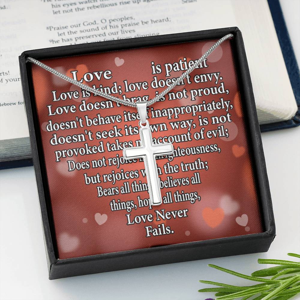 Scripture Card Love Is Cross Card Necklace w Stainless Steel Pendant Religious Gift-Express Your Love Gifts