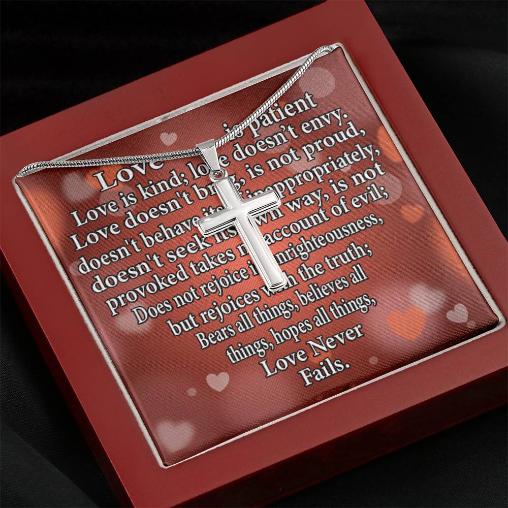 Scripture Card Love Is Cross Card Necklace w Stainless Steel Pendant Religious Gift-Express Your Love Gifts