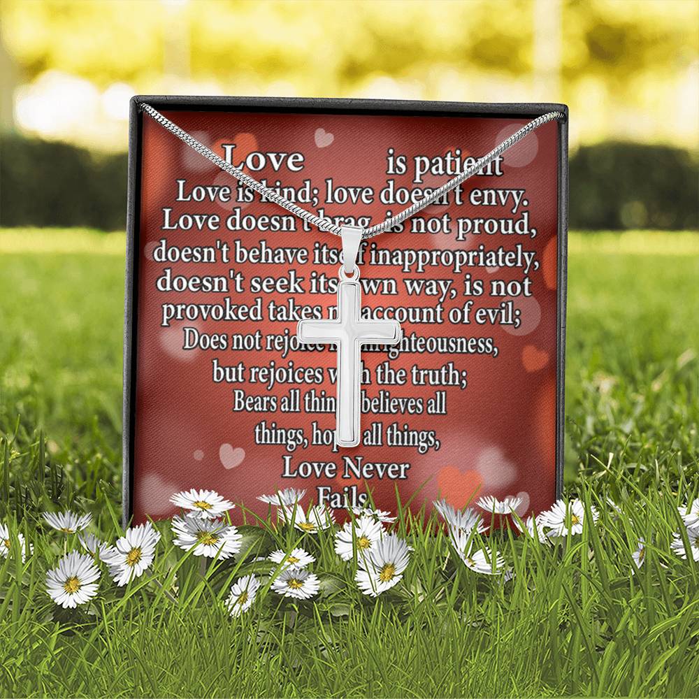 Scripture Card Love Is Cross Card Necklace w Stainless Steel Pendant Religious Gift-Express Your Love Gifts