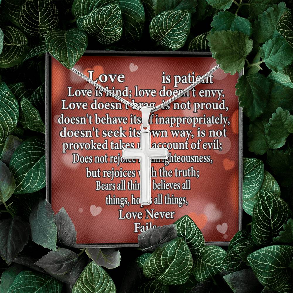 Scripture Card Love Is Cross Card Necklace w Stainless Steel Pendant Religious Gift-Express Your Love Gifts