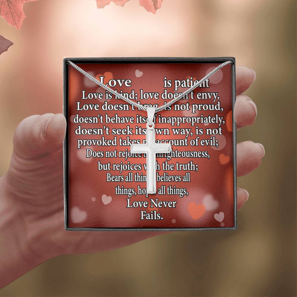 Scripture Card Love Is Cross Card Necklace w Stainless Steel Pendant Religious Gift-Express Your Love Gifts