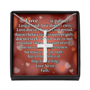 Scripture Card Love Is Cross Card Necklace w Stainless Steel Pendant Religious Gift-Express Your Love Gifts