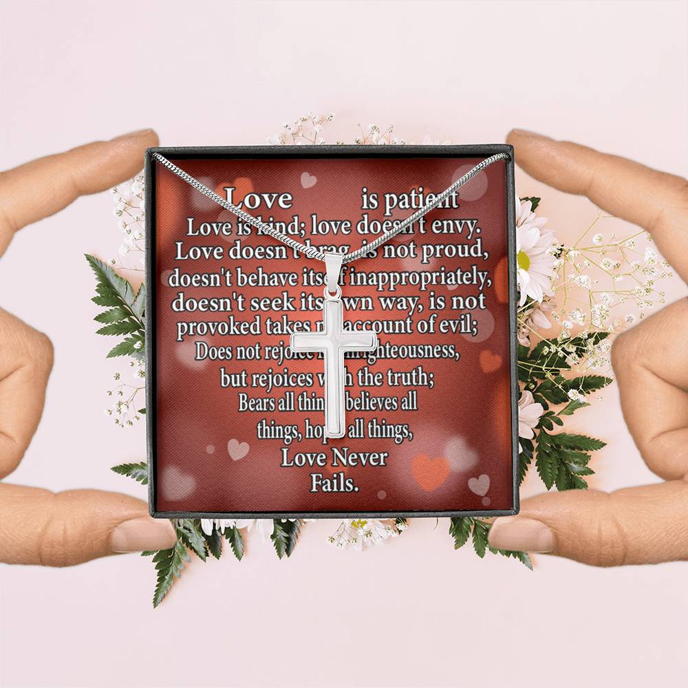 Scripture Card Love Is Cross Card Necklace w Stainless Steel Pendant Religious Gift-Express Your Love Gifts