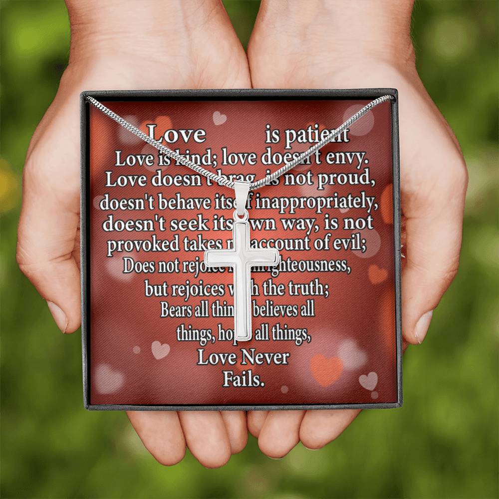 Scripture Card Love Is Cross Card Necklace w Stainless Steel Pendant Religious Gift-Express Your Love Gifts