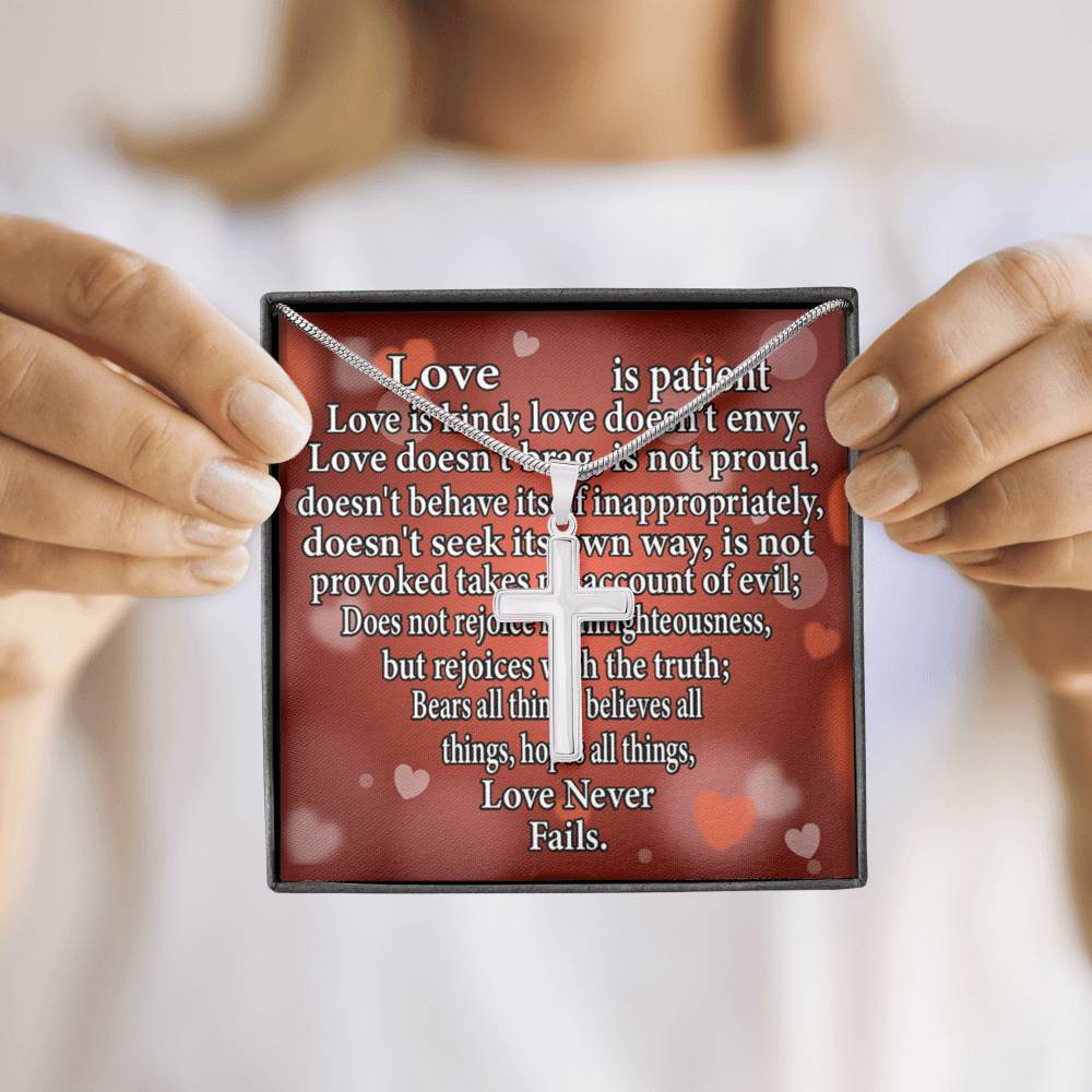 Scripture Card Love Is Cross Card Necklace w Stainless Steel Pendant Religious Gift-Express Your Love Gifts