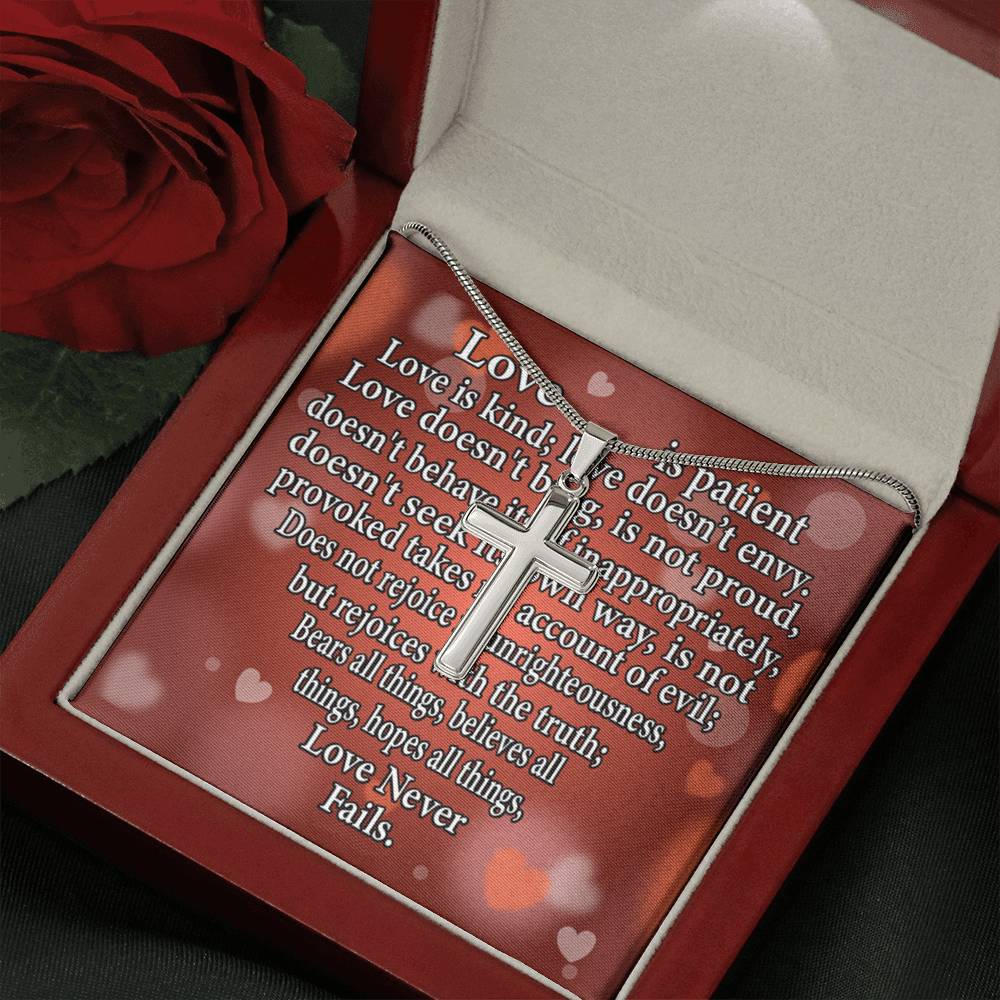 Scripture Card Love Is Cross Card Necklace w Stainless Steel Pendant Religious Gift-Express Your Love Gifts