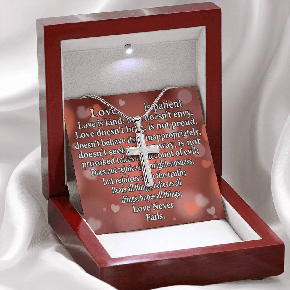 Scripture Card Love Is Cross Card Necklace w Stainless Steel Pendant Religious Gift-Express Your Love Gifts