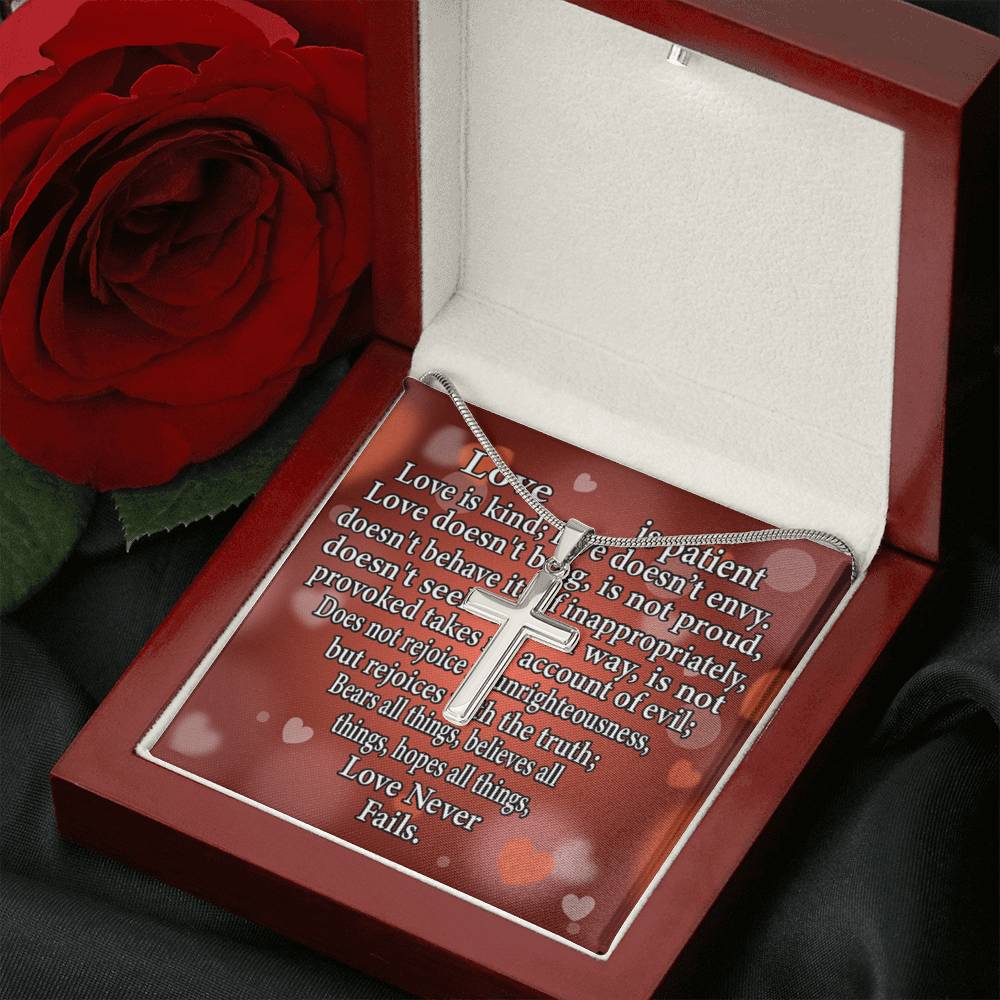 Scripture Card Love Is Cross Card Necklace w Stainless Steel Pendant Religious Gift-Express Your Love Gifts