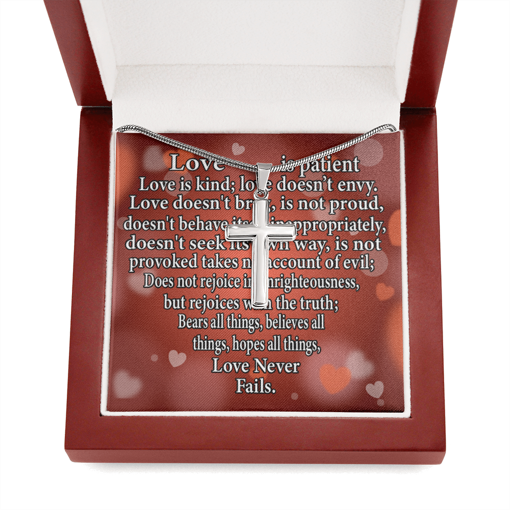 Scripture Card Love Is Cross Card Necklace w Stainless Steel Pendant Religious Gift-Express Your Love Gifts