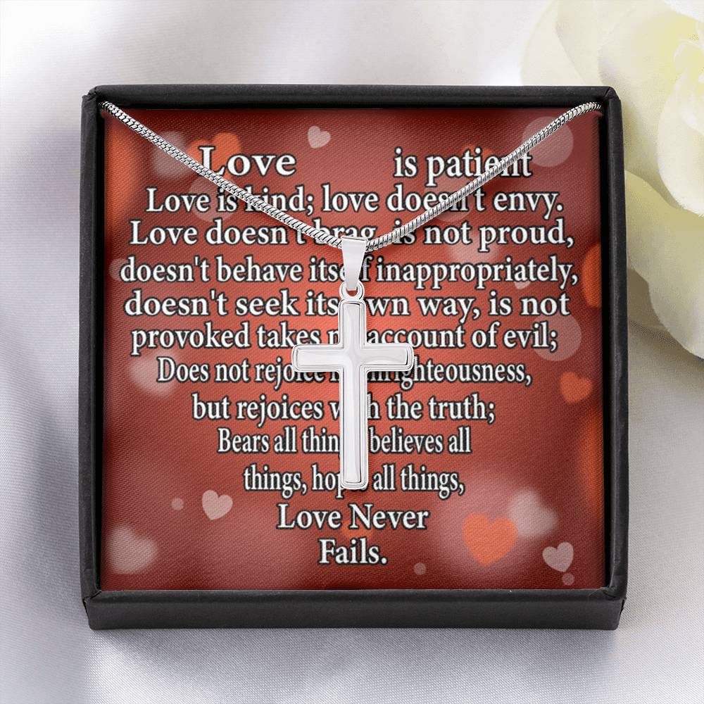 Scripture Card Love Is Cross Card Necklace w Stainless Steel Pendant Religious Gift-Express Your Love Gifts