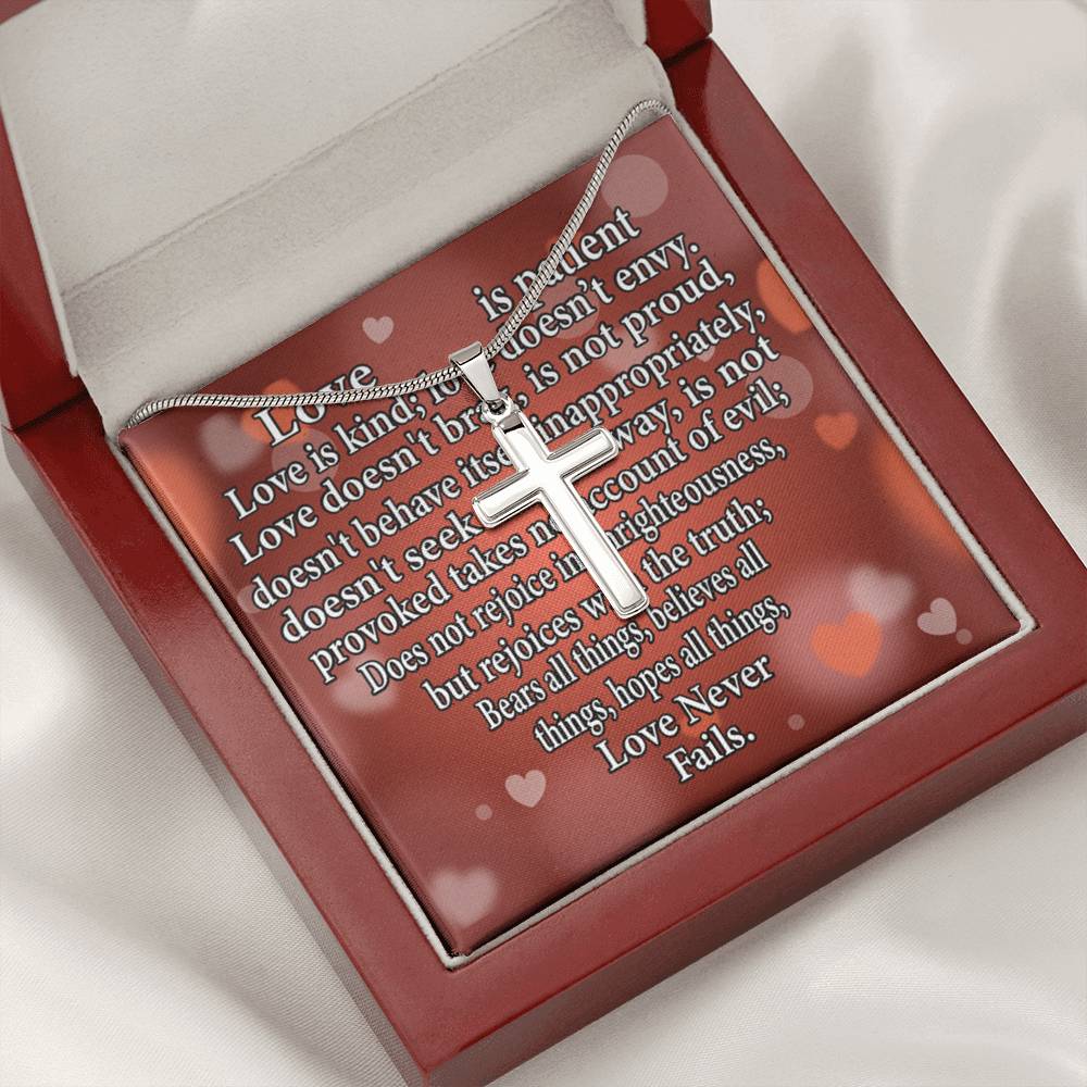 Scripture Card Love Is Cross Card Necklace w Stainless Steel Pendant Religious Gift-Express Your Love Gifts