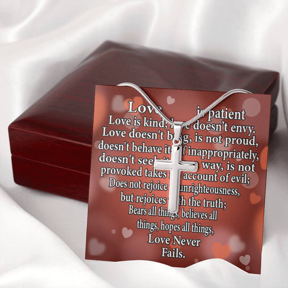 Scripture Card Love Is Cross Card Necklace w Stainless Steel Pendant Religious Gift-Express Your Love Gifts