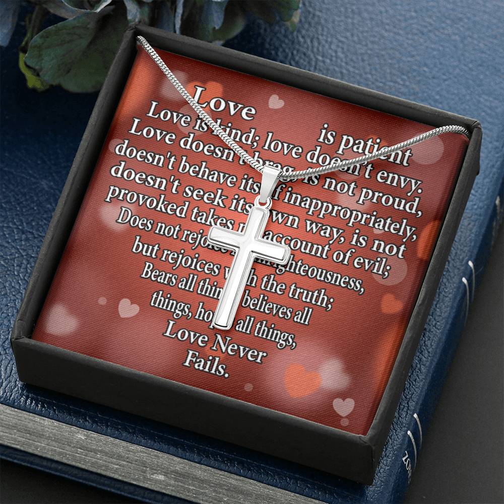 Scripture Card Love Is Cross Card Necklace w Stainless Steel Pendant Religious Gift-Express Your Love Gifts