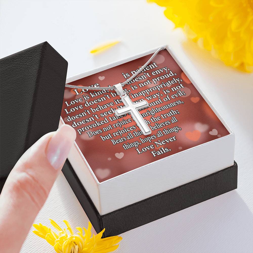 Scripture Card Love Is Cross Card Necklace w Stainless Steel Pendant Religious Gift-Express Your Love Gifts