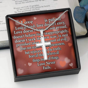 Scripture Card Love Is Cross Card Necklace w Stainless Steel Pendant Religious Gift-Express Your Love Gifts