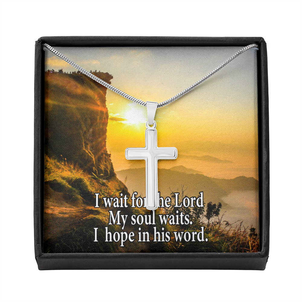Scripture Card My Soul Waits Inspirational Cross Card Necklace w Stainless Steel Pendant Religious Gift-Express Your Love Gifts