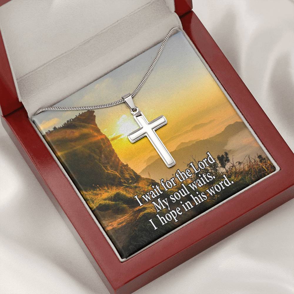 Scripture Card My Soul Waits Inspirational Cross Card Necklace w Stainless Steel Pendant Religious Gift-Express Your Love Gifts