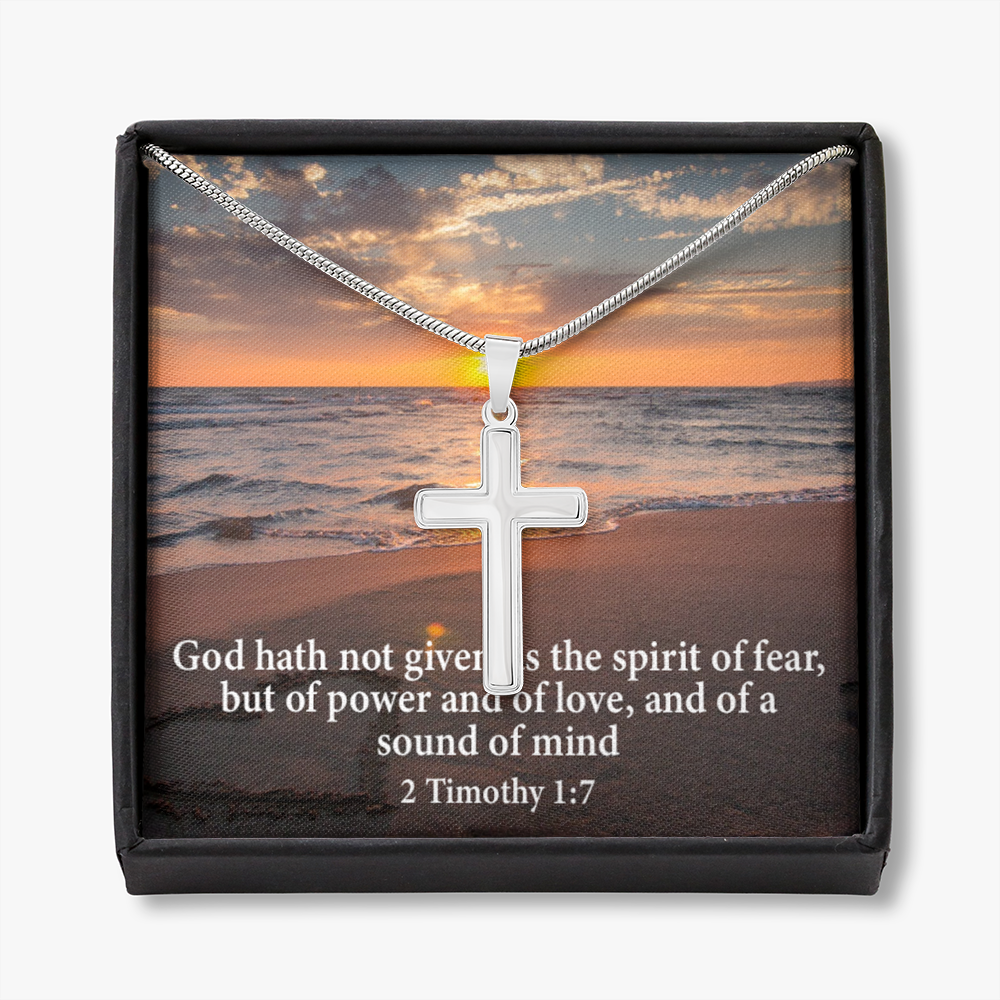 Scripture Card No Fear Faith 2 Timothy 1:7 Cross Card Necklace w Stainless Steel Pendant Religious Gift-Express Your Love Gifts