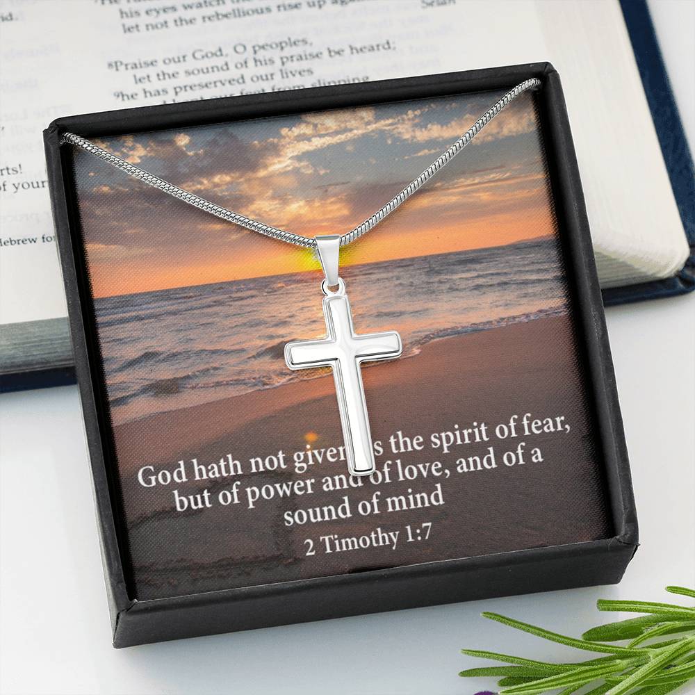Scripture Card No Fear Faith 2 Timothy 1:7 Cross Card Necklace w Stainless Steel Pendant Religious Gift-Express Your Love Gifts