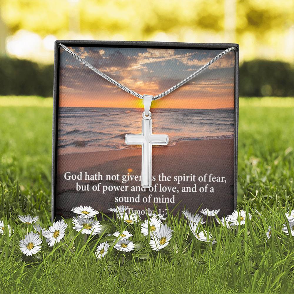 Scripture Card No Fear Faith 2 Timothy 1:7 Cross Card Necklace w Stainless Steel Pendant Religious Gift-Express Your Love Gifts