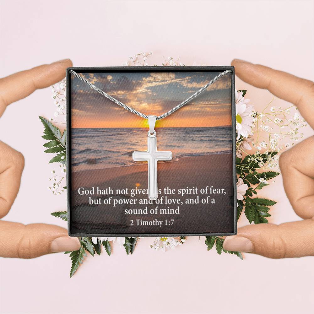 Scripture Card No Fear Faith 2 Timothy 1:7 Cross Card Necklace w Stainless Steel Pendant Religious Gift-Express Your Love Gifts