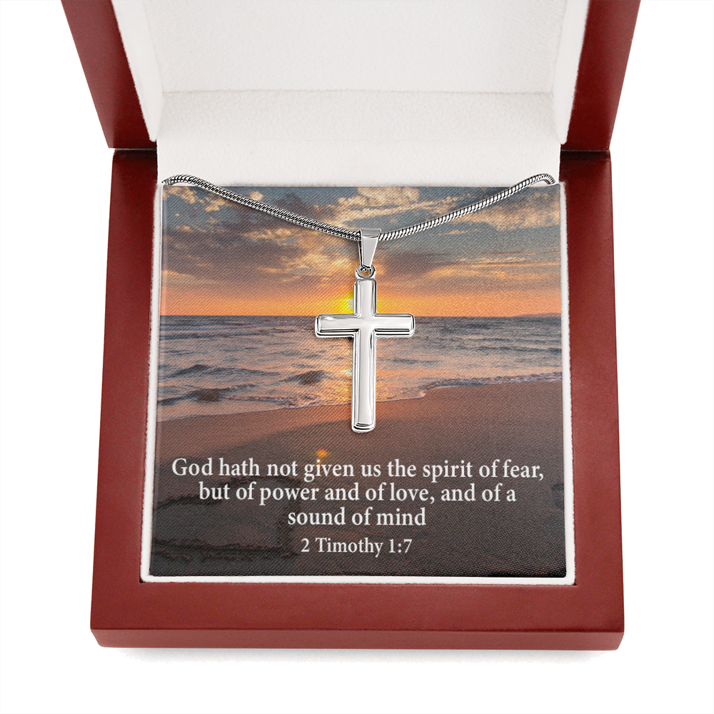 Scripture Card No Fear Faith 2 Timothy 1:7 Cross Card Necklace w Stainless Steel Pendant Religious Gift-Express Your Love Gifts