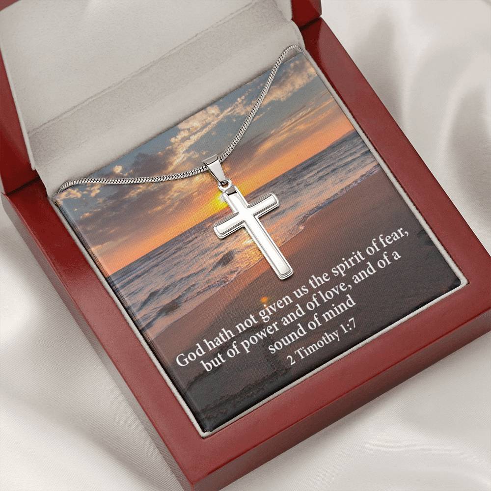 Scripture Card No Fear Faith 2 Timothy 1:7 Cross Card Necklace w Stainless Steel Pendant Religious Gift-Express Your Love Gifts