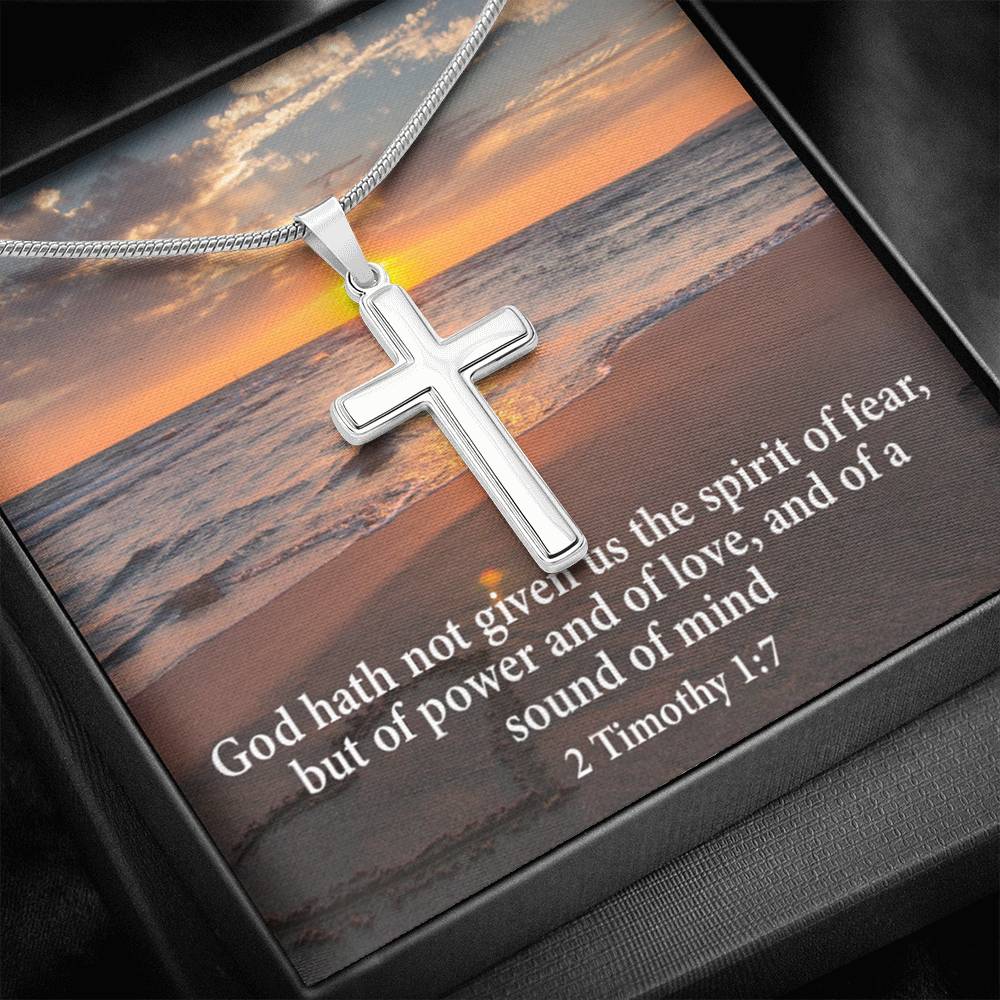 Scripture Card No Fear Faith 2 Timothy 1:7 Cross Card Necklace w Stainless Steel Pendant Religious Gift-Express Your Love Gifts