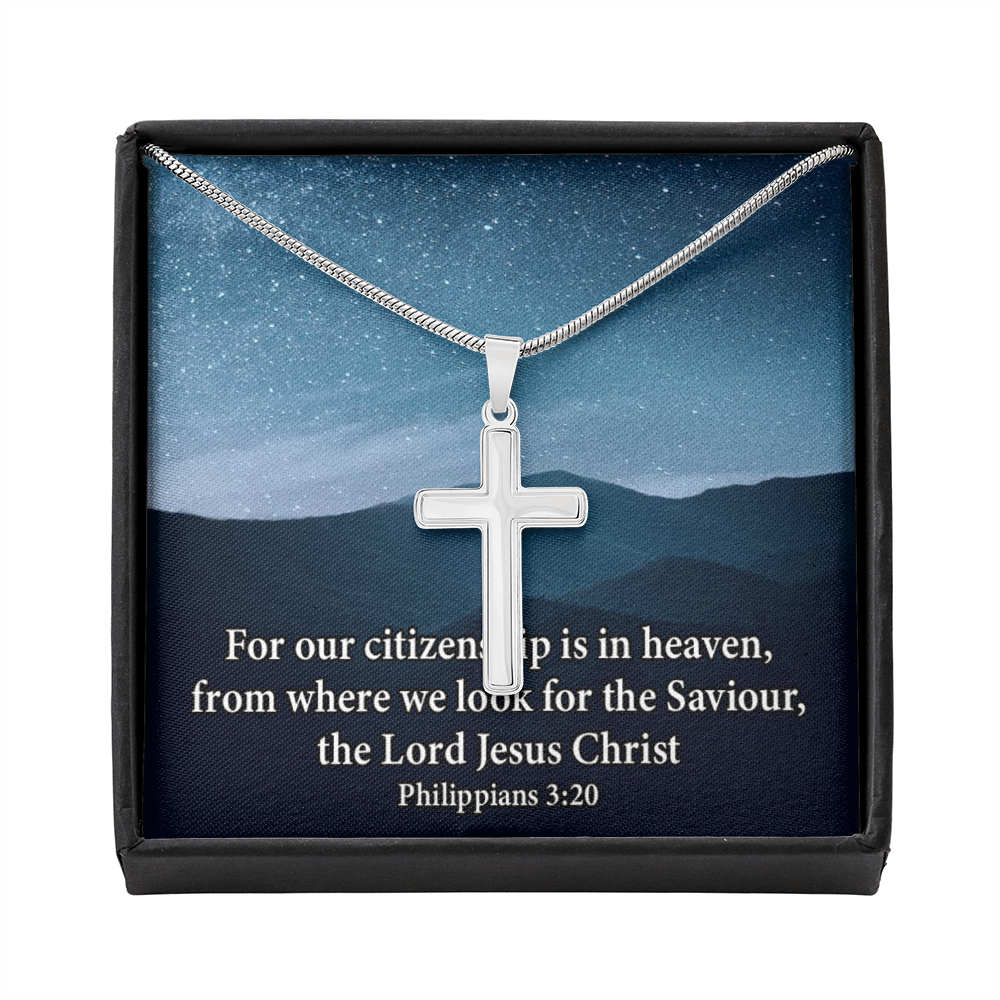 Scripture Card Philippians 3:20 Cross Card Necklace w Stainless Steel Pendant Religious Gift-Express Your Love Gifts