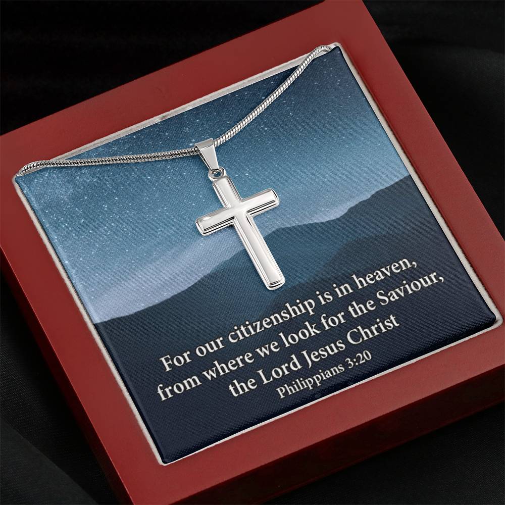 Scripture Card Philippians 3:20 Cross Card Necklace w Stainless Steel Pendant Religious Gift-Express Your Love Gifts