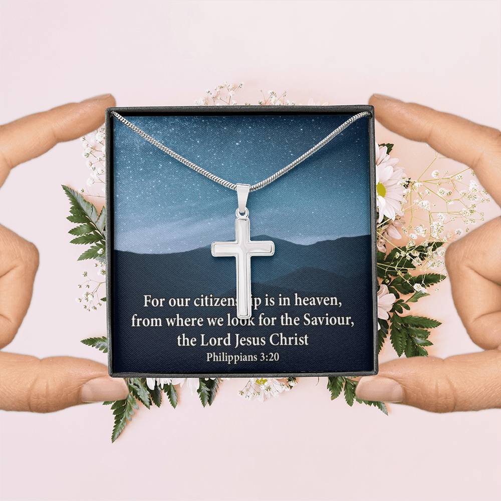 Scripture Card Philippians 3:20 Cross Card Necklace w Stainless Steel Pendant Religious Gift-Express Your Love Gifts