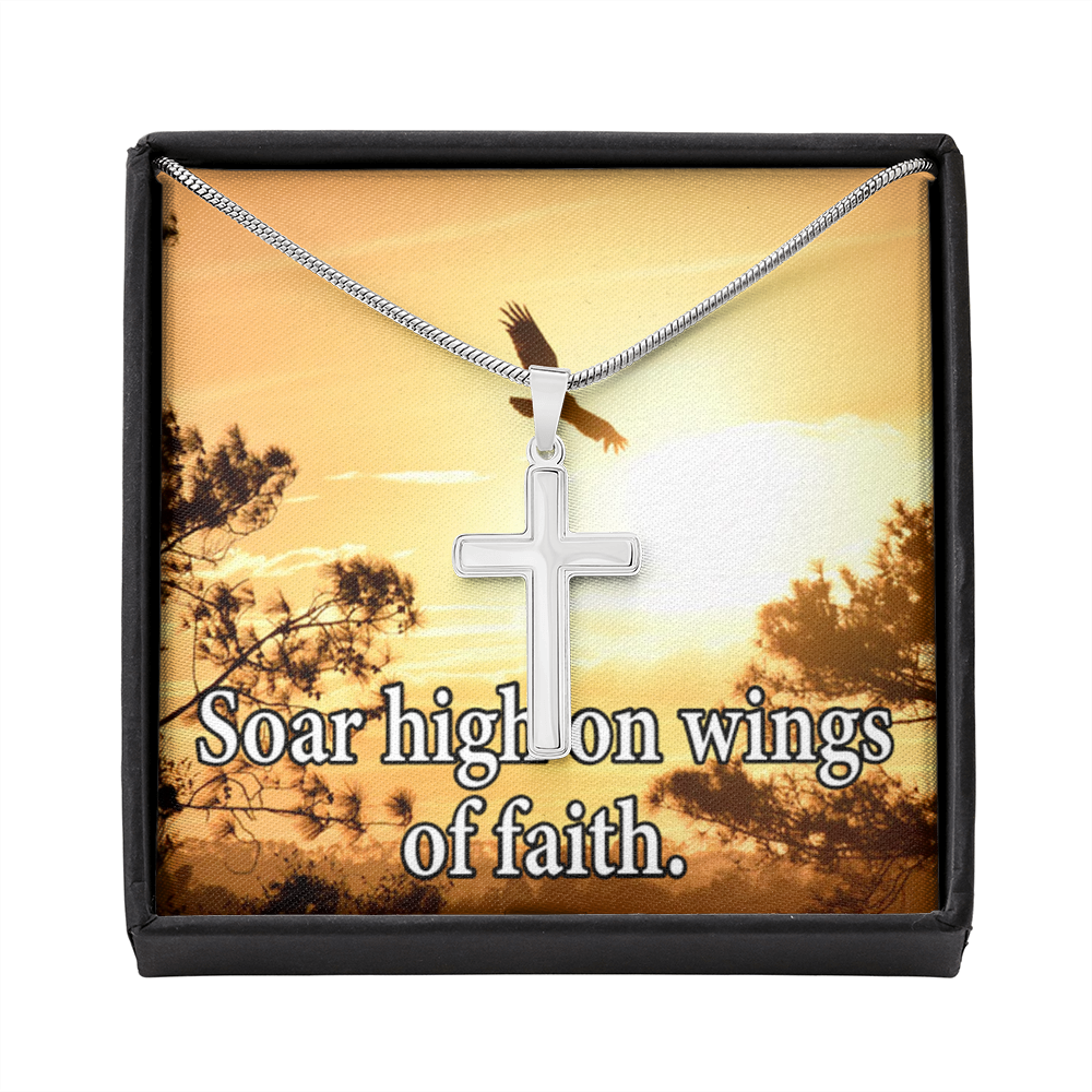 Scripture Card Soar High On Faith Scripture Cross Card Necklace w Stainless Steel Pendant Religious Gift-Express Your Love Gifts