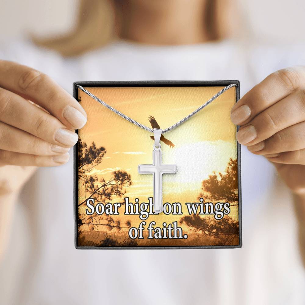 Scripture Card Soar High On Faith Scripture Cross Card Necklace w Stainless Steel Pendant Religious Gift-Express Your Love Gifts