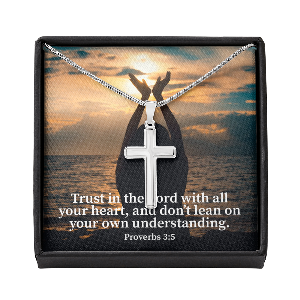 Scripture Card Trust In The Lord Proverbs 3:5 Cross Card Necklace w Stainless Steel Pendant Religious Gift-Express Your Love Gifts