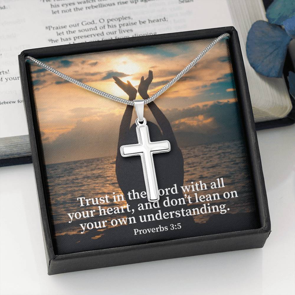 Scripture Card Trust In The Lord Proverbs 3:5 Cross Card Necklace w Stainless Steel Pendant Religious Gift-Express Your Love Gifts