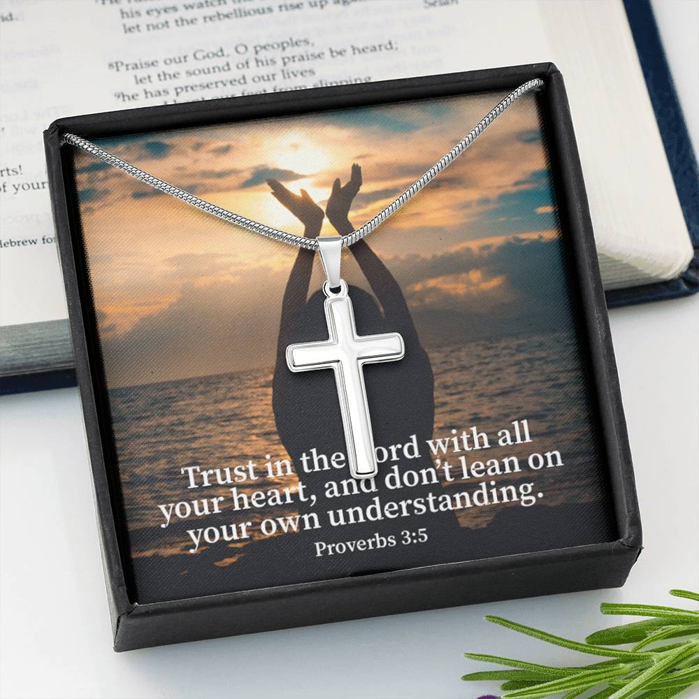 Scripture Card Trust In The Lord Proverbs 3:5 Cross Card Necklace w Stainless Steel Pendant Religious Gift-Express Your Love Gifts