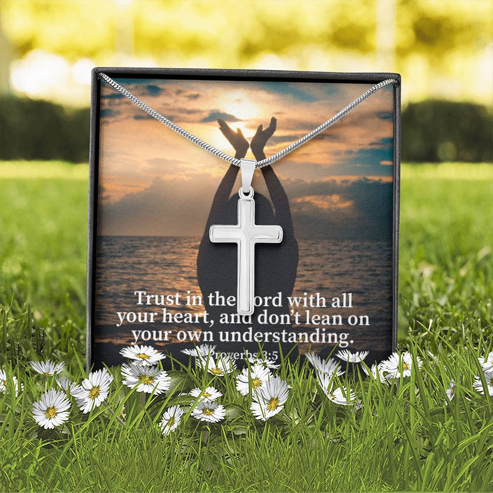 Scripture Card Trust In The Lord Proverbs 3:5 Cross Card Necklace w Stainless Steel Pendant Religious Gift-Express Your Love Gifts