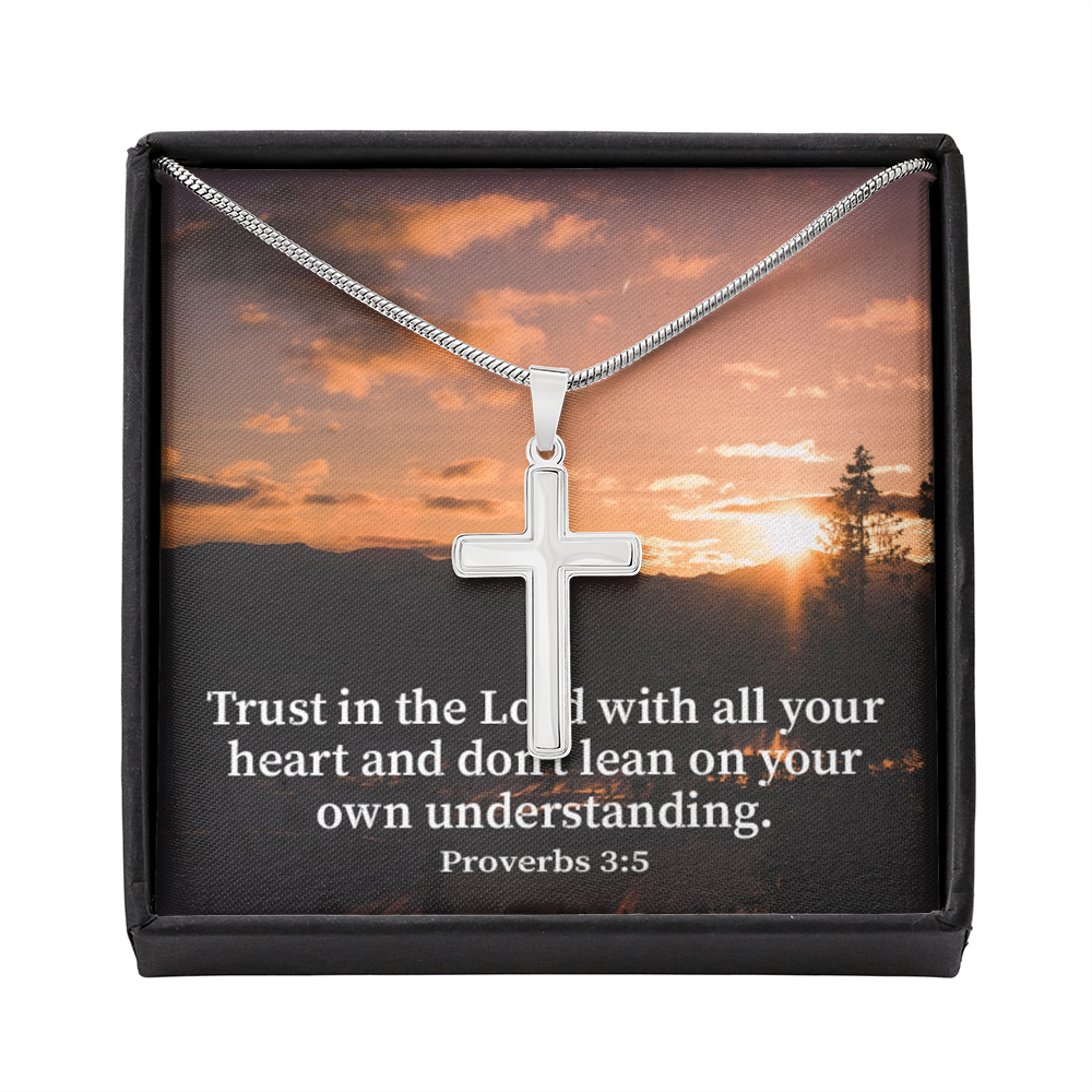 Scripture Card Trust In The Lord Proverbs 3:5 Cross Card Necklace w Stainless Steel Pendant Religious Gift-Express Your Love Gifts