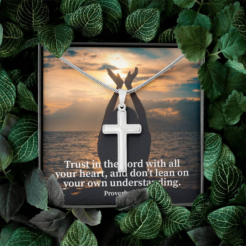 Scripture Card Trust In The Lord Proverbs 3:5 Cross Card Necklace w Stainless Steel Pendant Religious Gift-Express Your Love Gifts