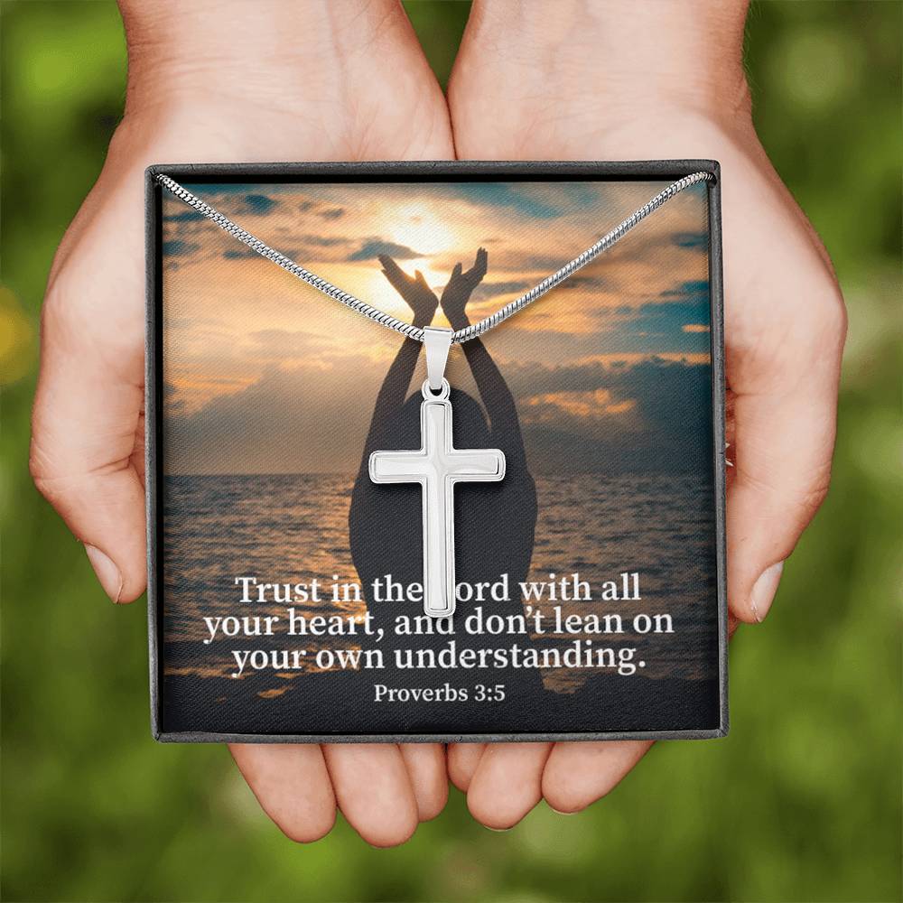 Scripture Card Trust In The Lord Proverbs 3:5 Cross Card Necklace w Stainless Steel Pendant Religious Gift-Express Your Love Gifts