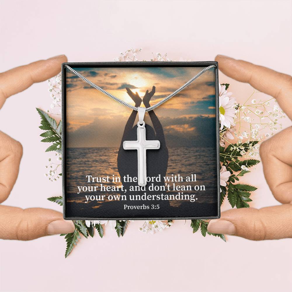 Scripture Card Trust In The Lord Proverbs 3:5 Cross Card Necklace w Stainless Steel Pendant Religious Gift-Express Your Love Gifts