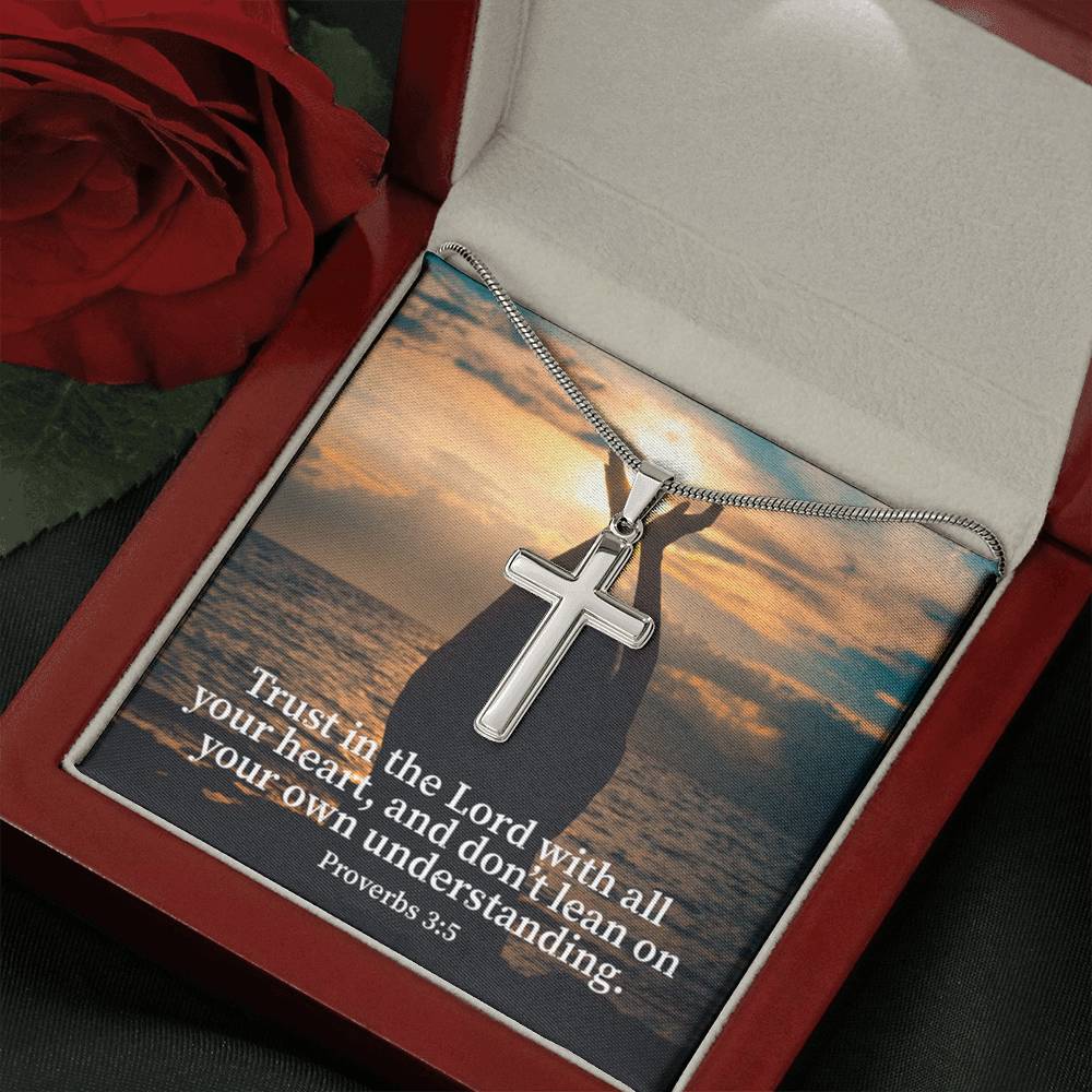 Scripture Card Trust In The Lord Proverbs 3:5 Cross Card Necklace w Stainless Steel Pendant Religious Gift-Express Your Love Gifts