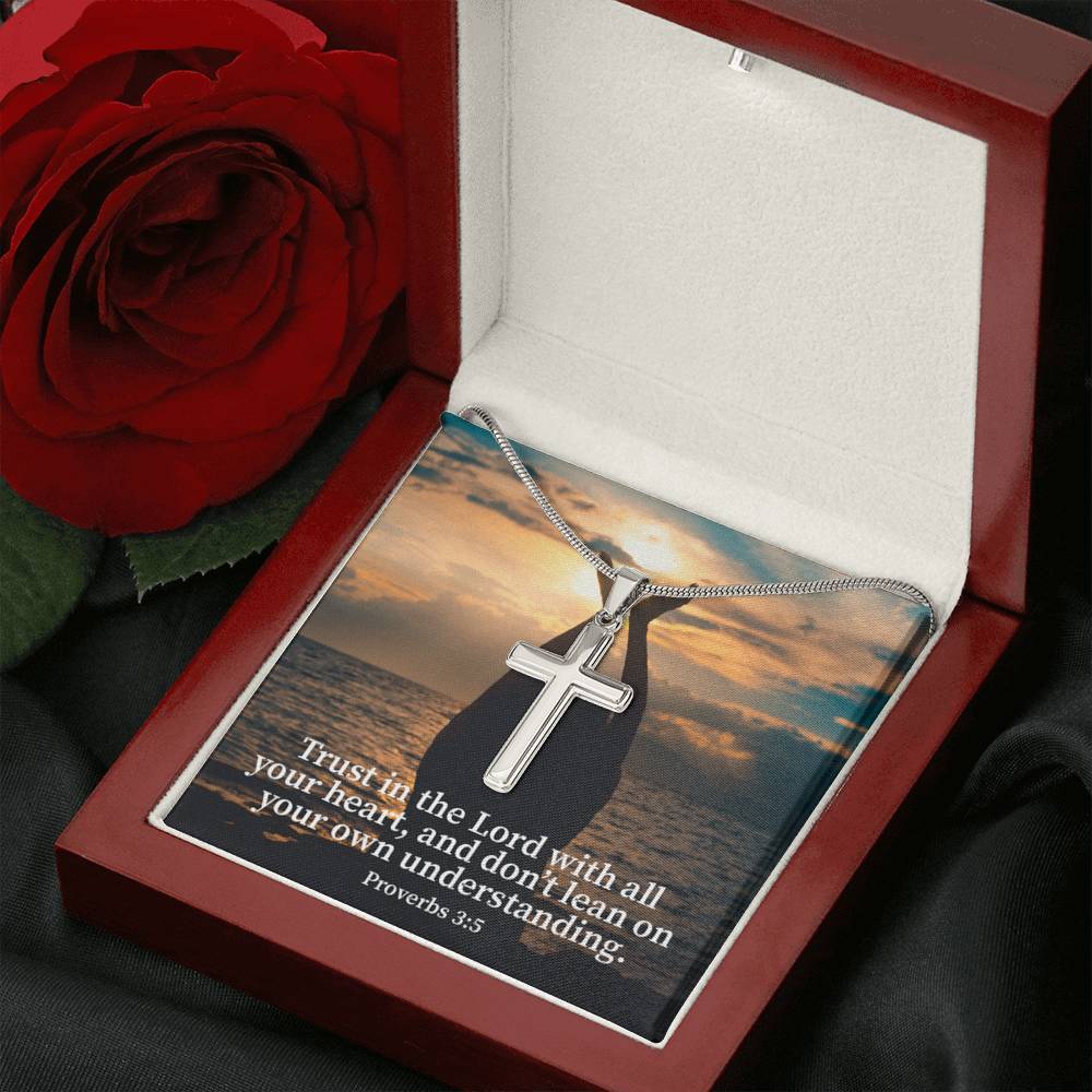 Scripture Card Trust In The Lord Proverbs 3:5 Cross Card Necklace w Stainless Steel Pendant Religious Gift-Express Your Love Gifts