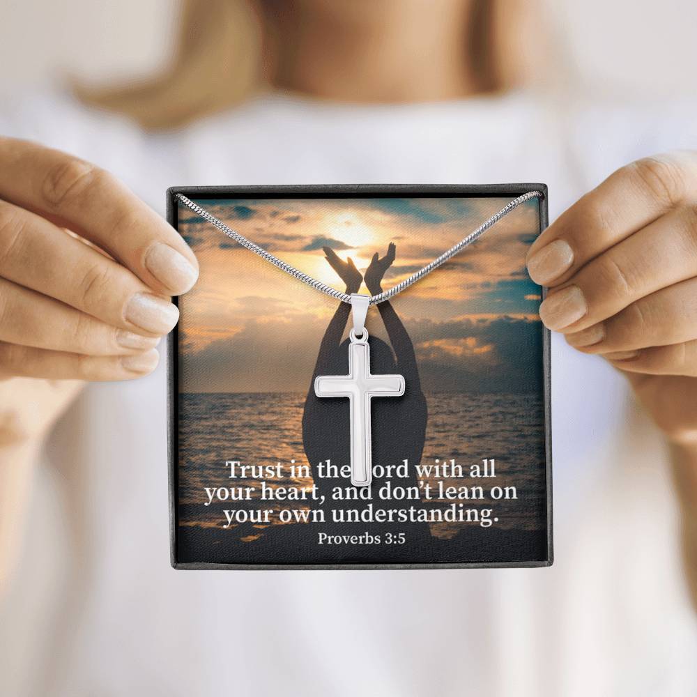 Scripture Card Trust In The Lord Proverbs 3:5 Cross Card Necklace w Stainless Steel Pendant Religious Gift-Express Your Love Gifts