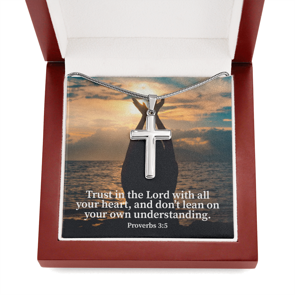 Scripture Card Trust In The Lord Proverbs 3:5 Cross Card Necklace w Stainless Steel Pendant Religious Gift-Express Your Love Gifts