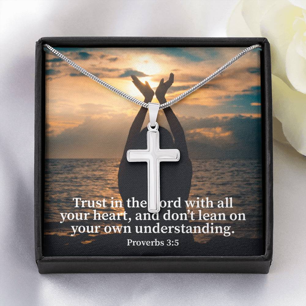 Scripture Card Trust In The Lord Proverbs 3:5 Cross Card Necklace w Stainless Steel Pendant Religious Gift-Express Your Love Gifts